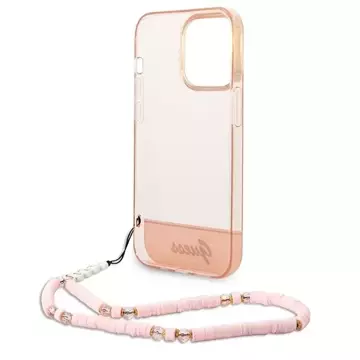 Etui Guess GUHCP14XHGCOHP pro Apple iPhone 14 Pro Max 6,7" różowy/růžové pevné pouzdro Translucent Pearl Strap