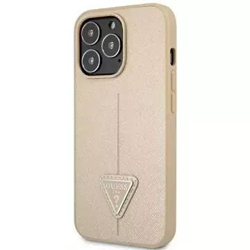 Etui Guess GUHCP14XPSATLE do Apple iPhone 14 Pro Max 6,7" béžové/béžové pevné pouzdro SaffianoTriangle Logo