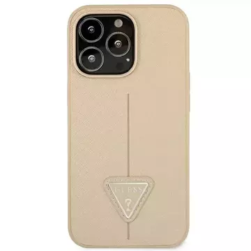 Etui Guess GUHCP14XPSATLE do Apple iPhone 14 Pro Max 6,7" béžové/béžové pevné pouzdro SaffianoTriangle Logo