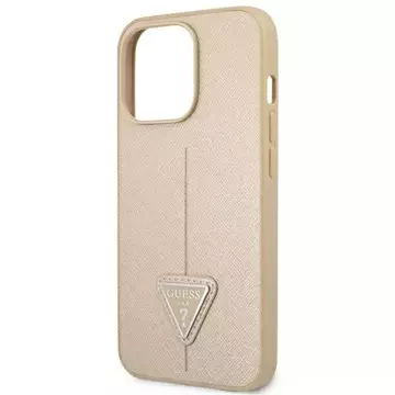 Etui Guess GUHCP14XPSATLE do Apple iPhone 14 Pro Max 6,7" béžové/béžové pevné pouzdro SaffianoTriangle Logo