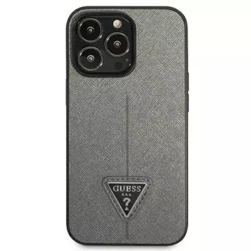 Etui Guess GUHCP14XPSATLG do Apple iPhone 14 Pro Max 6,7" srebrny/stříbrný pevný obal SaffianoTriangle Logo