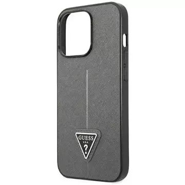 Etui Guess GUHCP14XPSATLG do Apple iPhone 14 Pro Max 6,7" srebrny/stříbrný pevný obal SaffianoTriangle Logo