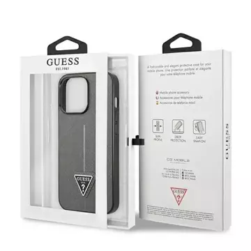 Etui Guess GUHCP14XPSATLG do Apple iPhone 14 Pro Max 6,7" srebrny/stříbrný pevný obal SaffianoTriangle Logo