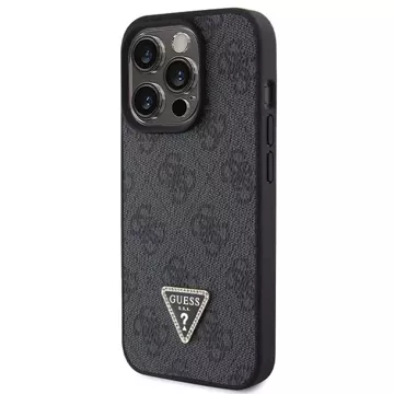 Etui Guess GUHCP15LP4TDPK pro iPhone 15 Pro 6,1" černý/černý pevný kožený 4G diamantový trojúhelník