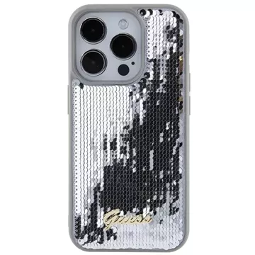 Etui Guess GUHCP15LPSFDGSS pro iPhone 15 Pro 6,1" srebrný/stříbrný pevný obal Sequin Script Metal