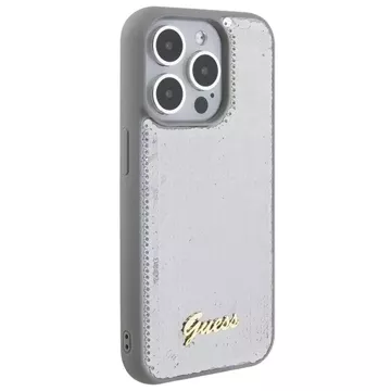 Etui Guess GUHCP15LPSFDGSS pro iPhone 15 Pro 6,1" srebrný/stříbrný pevný obal Sequin Script Metal