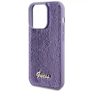 Etui Guess GUHCP15LPSFDGSU pro iPhone 15 Pro 6,1" fioletoowy/fialové pevné pouzdro Sequin Script Metal