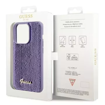 Etui Guess GUHCP15LPSFDGSU pro iPhone 15 Pro 6,1" fioletoowy/fialové pevné pouzdro Sequin Script Metal