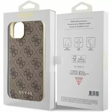 Etui Guess GUHCP15MGF4GBR pro iPhone 15 Plus 6,7" pevný obal 4G Charms Collection brązowy/hnědý