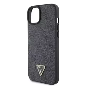 Etui Guess GUHCP15SP4TDPK pro iPhone 15 6,1" černý/černý pevný kožený 4G diamantový trojúhelník