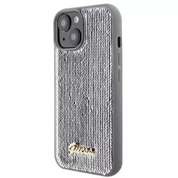 Etui Guess GUHCP15SPSFDGSS pro iPhone 15 6,1" srebrny/stříbrný pevný obal Sequin Script Metal