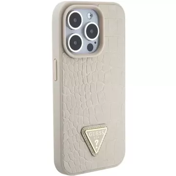 Etui Guess GUHCP15XPCRTHCD na iPhone 15 Pro Max 6,7" zlatý/zlatý pevný obal Croco Triangle Metal Logo