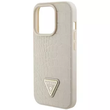 Etui Guess GUHCP15XPCRTHCD na iPhone 15 Pro Max 6,7" zlatý/zlatý pevný obal Croco Triangle Metal Logo