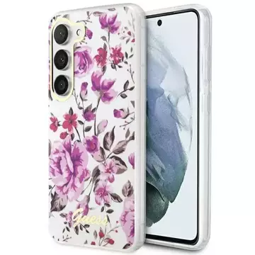 Etui Guess GUHCS23MHCFWST do Samsung Galaxy S23 Plus S916 bílé/bílé pevné pouzdro Flower Collection