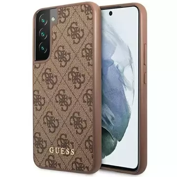 Etui Guess GUHCS23SG4GFBR pro Samsung Galaxy S23 S911 brązowy/hnědé pevné pouzdro 4G kovové zlaté logo