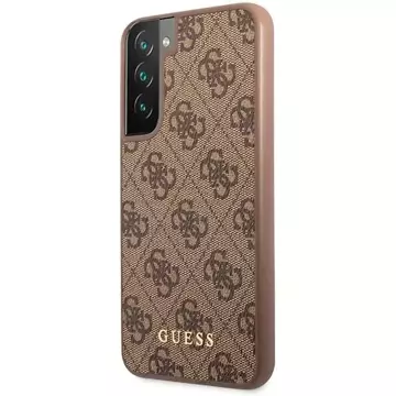 Etui Guess GUHCS23SG4GFBR pro Samsung Galaxy S23 S911 brązowy/hnědé pevné pouzdro 4G kovové zlaté logo