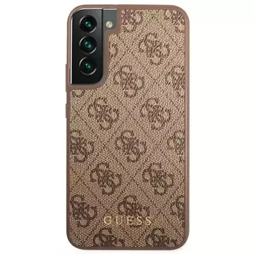 Etui Guess GUHCS23SG4GFBR pro Samsung Galaxy S23 S911 brązowy/hnědé pevné pouzdro 4G kovové zlaté logo