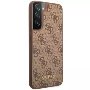 Etui Guess GUHCS23SG4GFBR pro Samsung Galaxy S23 S911 brązowy/hnědé pevné pouzdro 4G kovové zlaté logo