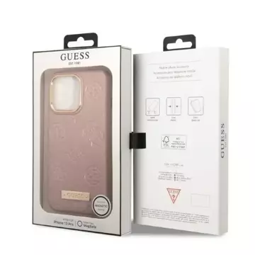 Etui Guess GUHMP13LSAPSTP pro Apple iPhone 13 Pro / 13 6,1" różowy/růžový pevný obal Pivoňka Logo Plate MagSafe