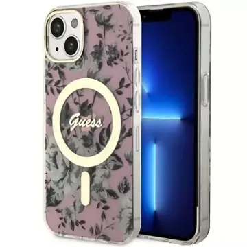 Etui Guess GUHMP14MHCFWSP pro iPhone 14 Plus 6,7" pevný obal Flower MagSafe