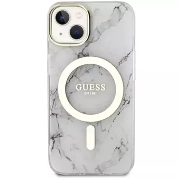 Etui Guess GUHMP14SPCUMAH pro iPhone 14 6,1" bílý/bílý pevný obal Marble MagSafe