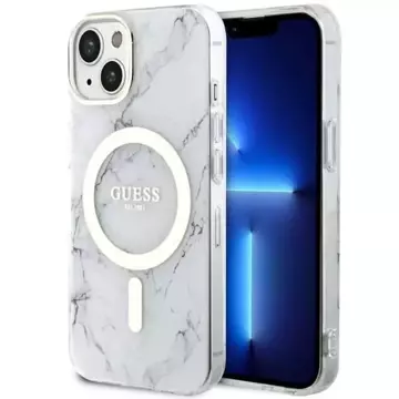 Etui Guess GUHMP14SPCUMAH pro iPhone 14 6,1" bílý/bílý pevný obal Marble MagSafe