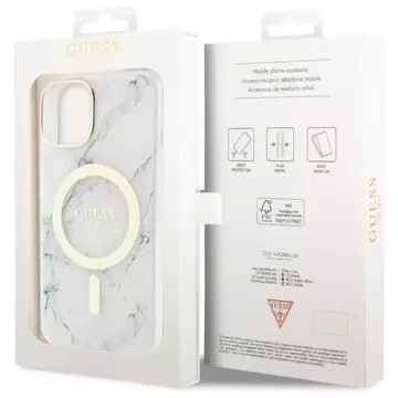 Etui Guess GUHMP14SPCUMAH pro iPhone 14 6,1" bílý/bílý pevný obal Marble MagSafe