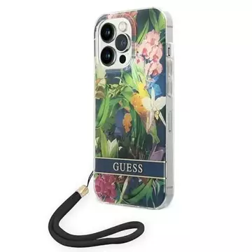 Etui Guess GUOHCP14LHFLSB do Apple iPhone 14 Pro 6,1" černé/modré pevné pouzdro Flower Strap