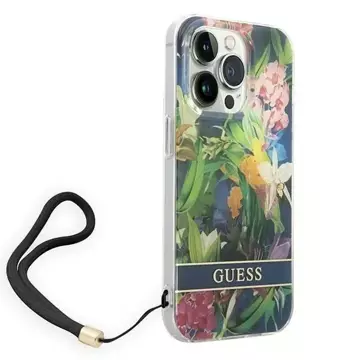 Etui Guess GUOHCP14LHFLSB do Apple iPhone 14 Pro 6,1" černé/modré pevné pouzdro Flower Strap