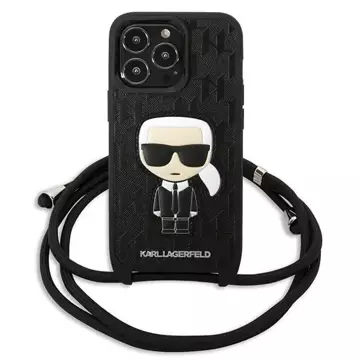 Etui Karl Lagerfeld KLHCP13LCMNIPK pro iPhone 13 Pro / 13 6,1" pevný kryt Kožená záplata a kabel s monogramem Iconik