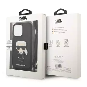 Etui Karl Lagerfeld KLHCP13LCMNIPK pro iPhone 13 Pro / 13 6,1" pevný kryt Kožená záplata a kabel s monogramem Iconik