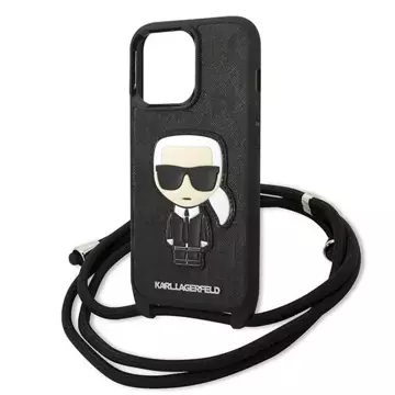 Etui Karl Lagerfeld KLHCP13LCMNIPK pro iPhone 13 Pro / 13 6,1" pevný kryt Kožená záplata a kabel s monogramem Iconik