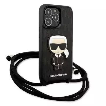 Etui Karl Lagerfeld KLHCP13LCMNIPK pro iPhone 13 Pro / 13 6,1" pevný kryt Kožená záplata a kabel s monogramem Iconik