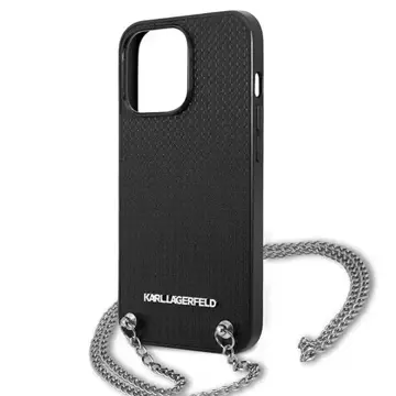 Etui Karl Lagerfeld KLHCP13LPMK pro iPhone 13 Pro / 13 6,1" pevné pouzdro s koženou texturou a řetízkem