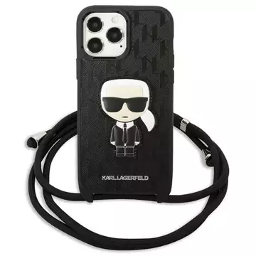 Etui Karl Lagerfeld KLHCP13XCMNIPK pro iPhone 13 Pro Max 6,7" pevný kryt Kožená záplata s monogramem a kabel Iconik