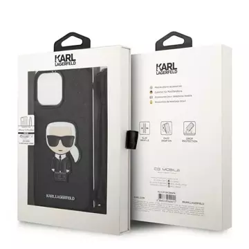 Etui Karl Lagerfeld KLHCP13XCMNIPK pro iPhone 13 Pro Max 6,7" pevný kryt Kožená záplata s monogramem a kabel Iconik