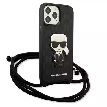 Etui Karl Lagerfeld KLHCP13XCMNIPK pro iPhone 13 Pro Max 6,7" pevný kryt Kožená záplata s monogramem a kabel Iconik