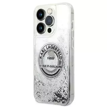 Etui Karl Lagerfeld KLHCP14XLCRSGRS na iPhone 14 Pro Max 6,7" pevný obal Liquid Glitter RSG srebrny/stříbrný