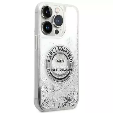 Etui Karl Lagerfeld KLHCP14XLCRSGRS na iPhone 14 Pro Max 6,7" pevný obal Liquid Glitter RSG srebrny/stříbrný