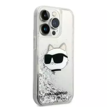 Etui Karl Lagerfeld KLHCP14XLNCHCS pro iPhone 14 Pro Max 6,7" pevný obal Glitter Choupette Head srebrny/stříbrný