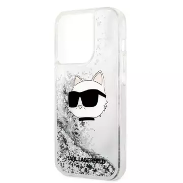 Etui Karl Lagerfeld KLHCP14XLNCHCS pro iPhone 14 Pro Max 6,7" pevný obal Glitter Choupette Head srebrny/stříbrný