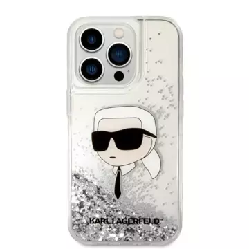 Etui Karl Lagerfeld KLHCP14XLNKHCH na iPhone 14 Pro Max 6,7" pevný obal Glitter Karl Head srebrny/stříbrný