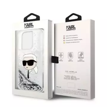 Etui Karl Lagerfeld KLHCP14XLNKHCH na iPhone 14 Pro Max 6,7" pevný obal Glitter Karl Head srebrny/stříbrný