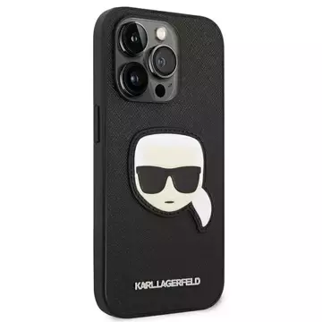 Etui Karl Lagerfeld KLHCP14XSAPKHK pro iPhone 14 Pro Max 6,7" pevné pouzdro Saffiano Karl`s Head Patch černé/černé