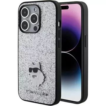 Etui Karl Lagerfeld KLHCP15LGCNPSG na iPhone 15 Pro 6,1" srebrny/stříbrný pevný obal Pevný třpytivý chupette Logo kovový kolík