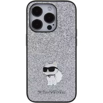 Etui Karl Lagerfeld KLHCP15LGCNPSG na iPhone 15 Pro 6,1" srebrny/stříbrný pevný obal Pevný třpytivý chupette Logo kovový kolík