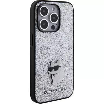 Etui Karl Lagerfeld KLHCP15LGCNPSG na iPhone 15 Pro 6,1" srebrny/stříbrný pevný obal Pevný třpytivý chupette Logo kovový kolík