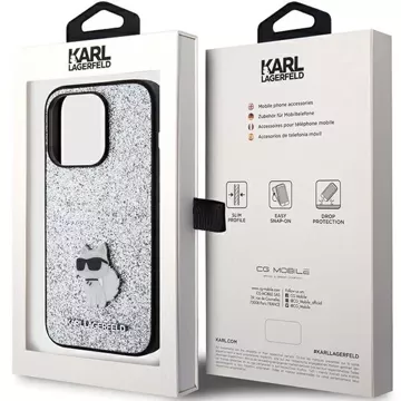 Etui Karl Lagerfeld KLHCP15LGCNPSG na iPhone 15 Pro 6,1" srebrny/stříbrný pevný obal Pevný třpytivý chupette Logo kovový kolík