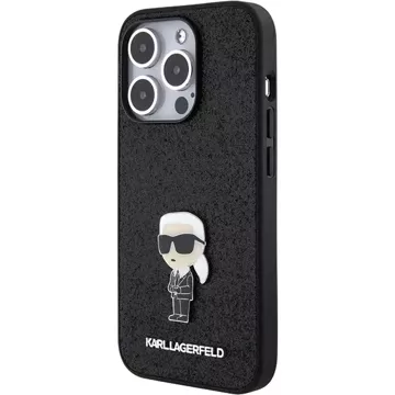 Etui Karl Lagerfeld KLHCP15LGKNPSK na iPhone 15 Pro 6,1" černý/černý pevný obal s pevným třpytem Ikonik Logo Kovový kolík