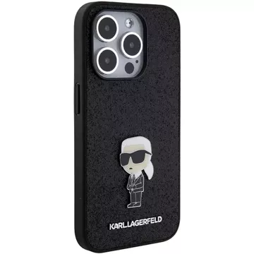 Etui Karl Lagerfeld KLHCP15LGKNPSK na iPhone 15 Pro 6,1" černý/černý pevný obal s pevným třpytem Ikonik Logo Kovový kolík